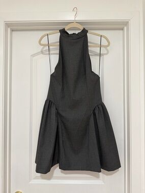 ZARA Grey Halter Mini Dress Drop Waist Flounce Hem NWT Size L